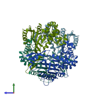 PDB entry 3ps0 coloured by chain, side view.