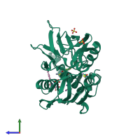 PDB entry 3ps2 coloured by chain, side view.