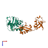 PDB entry 3pse coloured by chain, top view.
