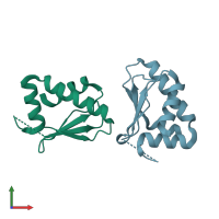 PDB entry 3pt3 coloured by chain, front view.