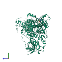 PDB entry 3pt9 coloured by chain, side view.