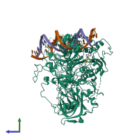 PDB entry 3pta coloured by chain, side view.