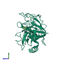 PDB entry 3ptb coloured by chain, side view.
