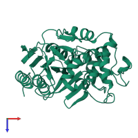 PDB entry 3pte coloured by chain, top view.