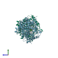 PDB entry 3ptm coloured by chain, side view.