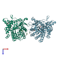 PDB entry 3ptq coloured by chain, top view.