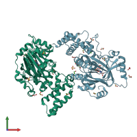 PDB entry 3pu8 coloured by chain, front view.