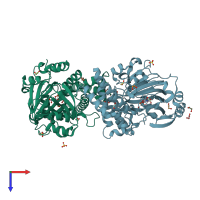 PDB entry 3pu8 coloured by chain, top view.