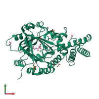 PDB entry 3pua coloured by chain, front view.