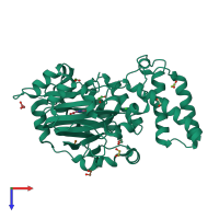 PDB entry 3pua coloured by chain, top view.
