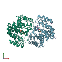 PDB entry 3pue coloured by chain, front view.
