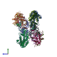 PDB entry 3puf coloured by chain, side view.