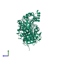 PDB entry 3pui coloured by chain, side view.