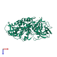 PDB entry 3pui coloured by chain, top view.