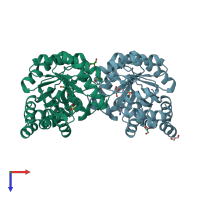 PDB entry 3pul coloured by chain, top view.