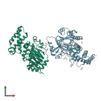 PDB entry 3pus coloured by chain, front view.