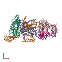 PDB entry 3puv coloured by chain, front view.