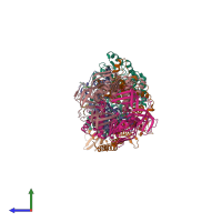 PDB entry 3puv coloured by chain, side view.