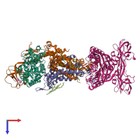 Hetero pentameric assembly 1 of PDB entry 3puw coloured by chemically distinct molecules, top view.