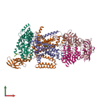 PDB entry 3pux coloured by chain, front view.