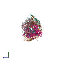 PDB entry 3pux coloured by chain, side view.