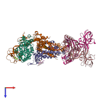 PDB entry 3pux coloured by chain, top view.