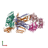 PDB entry 3puz coloured by chain, front view.