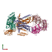 PDB entry 3pv0 coloured by chain, front view.