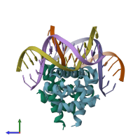 PDB entry 3pvp coloured by chain, side view.