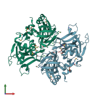 PDB entry 3pvq coloured by chain, front view.