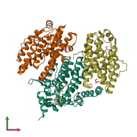 PDB entry 3pvt coloured by chain, front view.