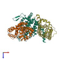 PDB entry 3pvt coloured by chain, top view.