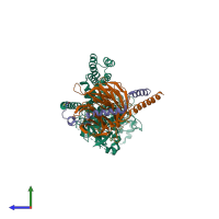 PDB entry 3pvu coloured by chain, side view.