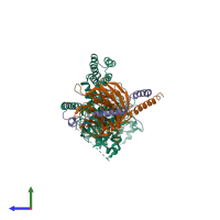 PDB entry 3pvw coloured by chain, side view.