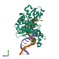 PDB entry 3pw0 coloured by chain, side view.