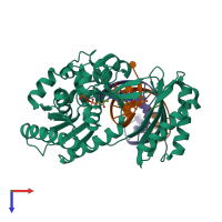 PDB entry 3pw0 coloured by chain, top view.