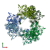 PDB entry 3pw3 coloured by chain, front view.