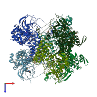 PDB entry 3pw3 coloured by chain, top view.