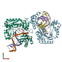 PDB entry 3pw7 coloured by chain, front view.