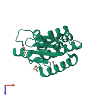 PDB entry 3pw9 coloured by chain, top view.