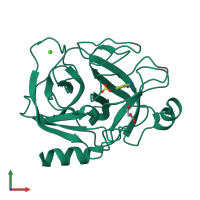 PDB entry 3pwb coloured by chain, front view.
