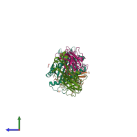 PDB entry 3pwp coloured by chain, side view.