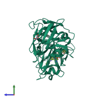 PDB entry 3pww coloured by chain, side view.