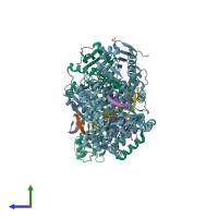 PDB entry 3px0 coloured by chain, side view.