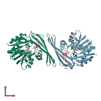 PDB entry 3px2 coloured by chain, front view.