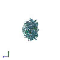 PDB entry 3px2 coloured by chain, side view.