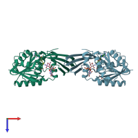 PDB entry 3px2 coloured by chain, top view.