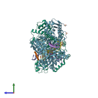PDB entry 3px4 coloured by chain, side view.