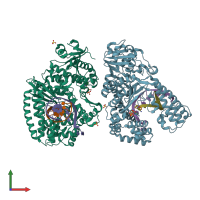 PDB entry 3px6 coloured by chain, front view.