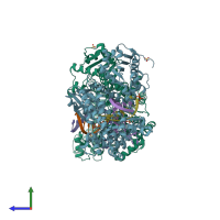 PDB entry 3px6 coloured by chain, side view.
